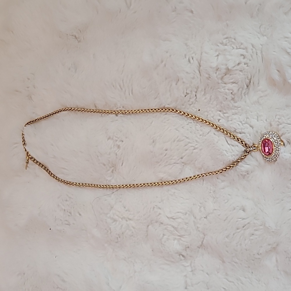 Signed Nolan Miller Dual Sided Gold Tone Pendant Necklace Faceted Crystals
